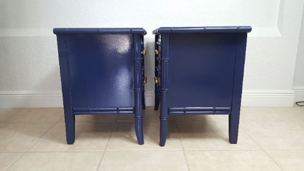 Dixie Aloha Faux Bamboo Nightstands Gloss Navy Blue