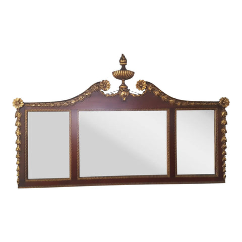 Georgian Revival English Mahogany and Giltwood Over mantle Mirror