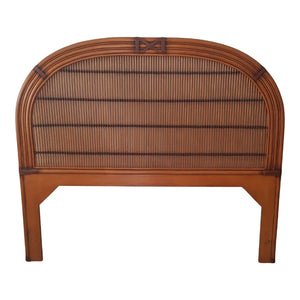 Burnt Split Bamboo and Rattan Round Shaped Queen Headboard