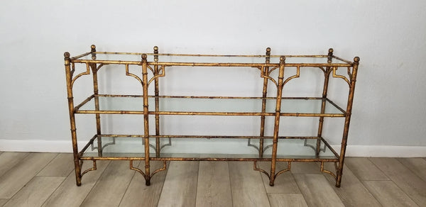 Hollywood Regency Faux Bamboo Console Table Italian Fretwork