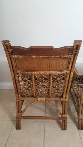 Super Rare Boho Chic Wood bamboo and rattan scoop lounge chairs