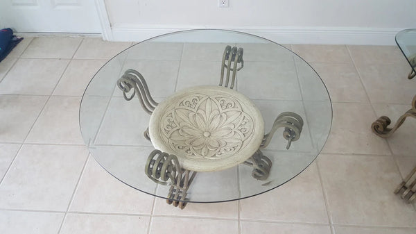 Wrought Iron scrolled with rings Living room Table set of 3