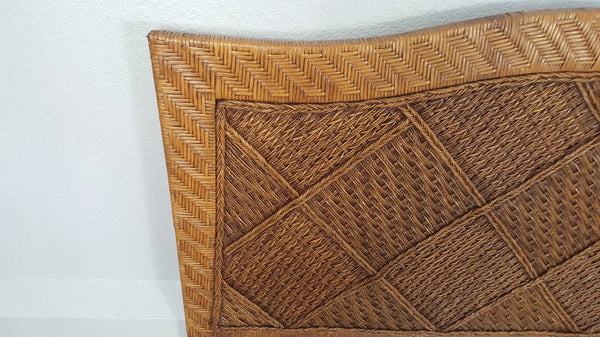 Wrapped wicker bamboo metal frame queen size headboard.