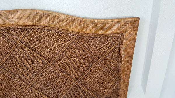 Wrapped wicker bamboo metal frame queen size headboard.