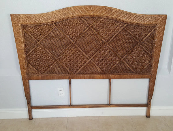 Wrapped wicker bamboo metal frame queen size headboard.