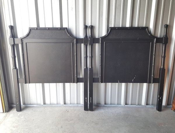 Pair of Black  Pagoda Faux Bamboo Twin Headboards