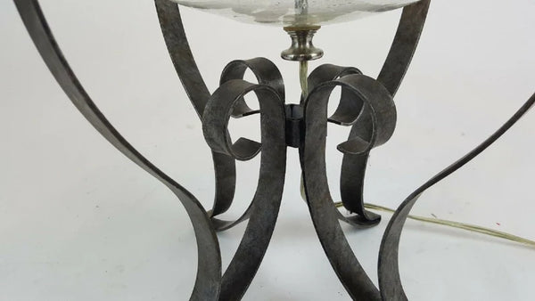 Large Wrought Iron Glass Refillable Table Lamps Vintage Pair