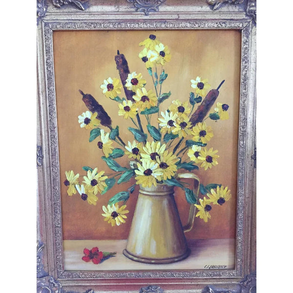 Clarence I. Dreisbach Yellow Daisies Oil on Board painting Signed