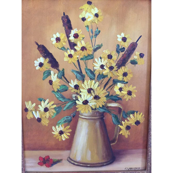 Clarence I. Dreisbach Yellow Daisies Oil on Board painting Signed