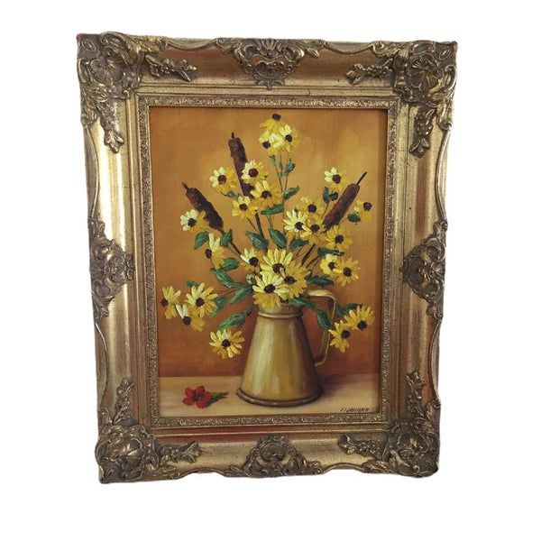 Clarence I. Dreisbach Yellow Daisies Oil on Board painting Signed