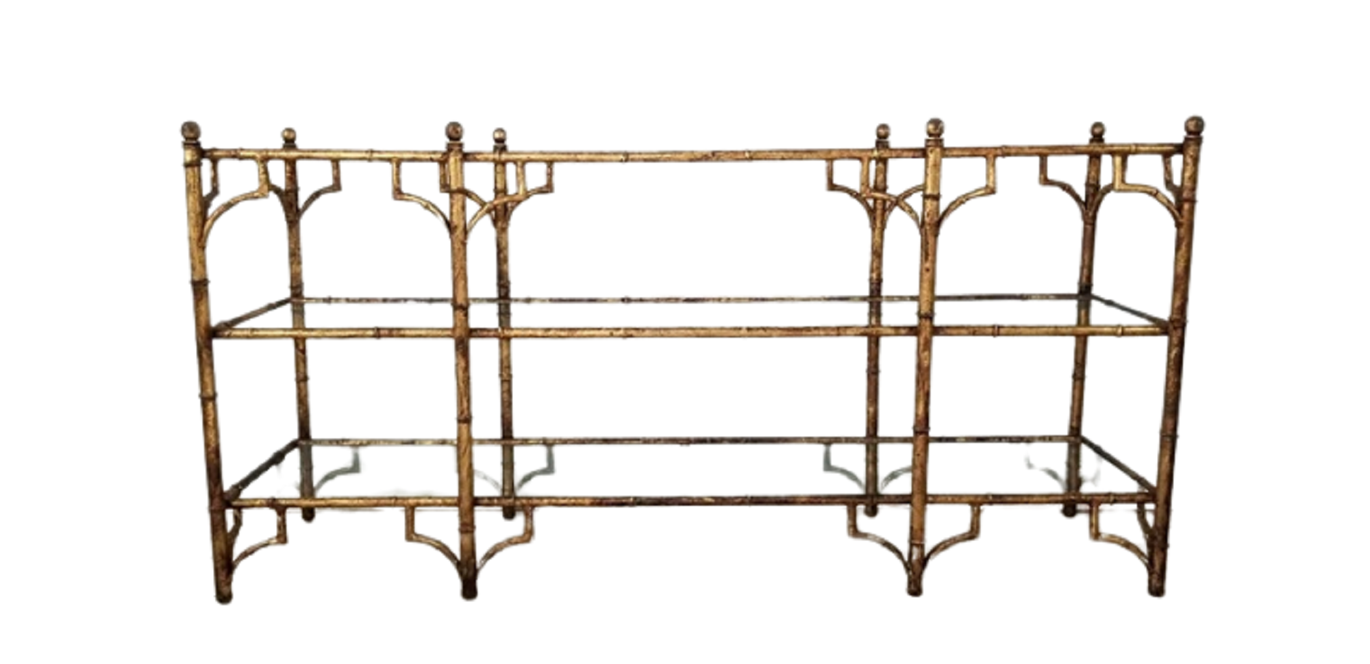 Hollywood Regency Faux Bamboo Console Table Italian Fretwork