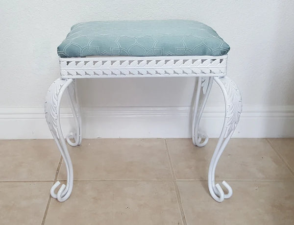 Wrought Iron Vanity Bench White