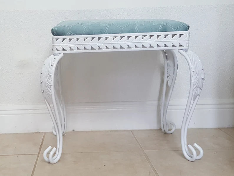 Wrought Iron Vanity Bench White