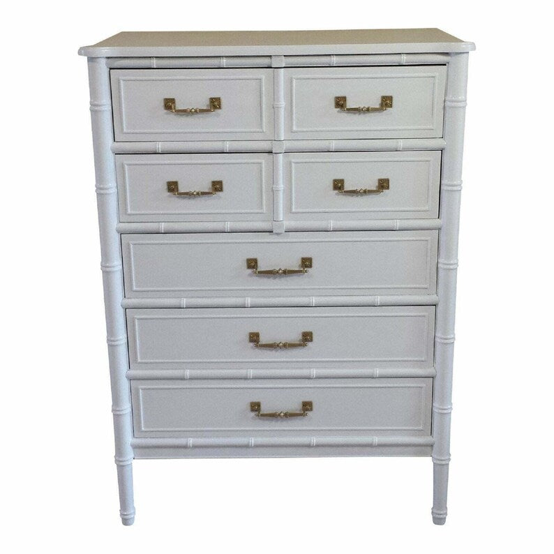 Henry Link Bali Hai Hollywood Regency Faux Bamboo Chest White Gloss