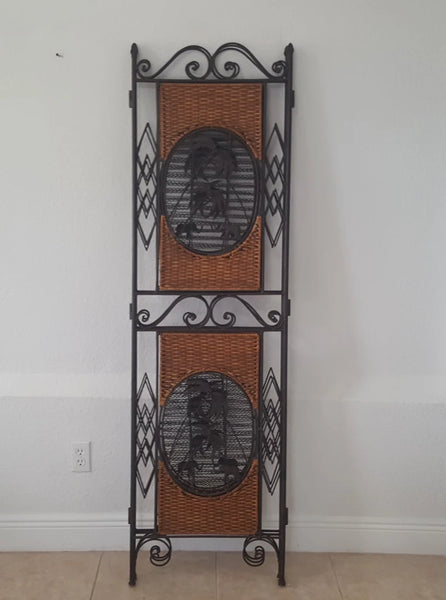 Wrought Iron Woven Rattan Palms and Elephant Design Room Divider