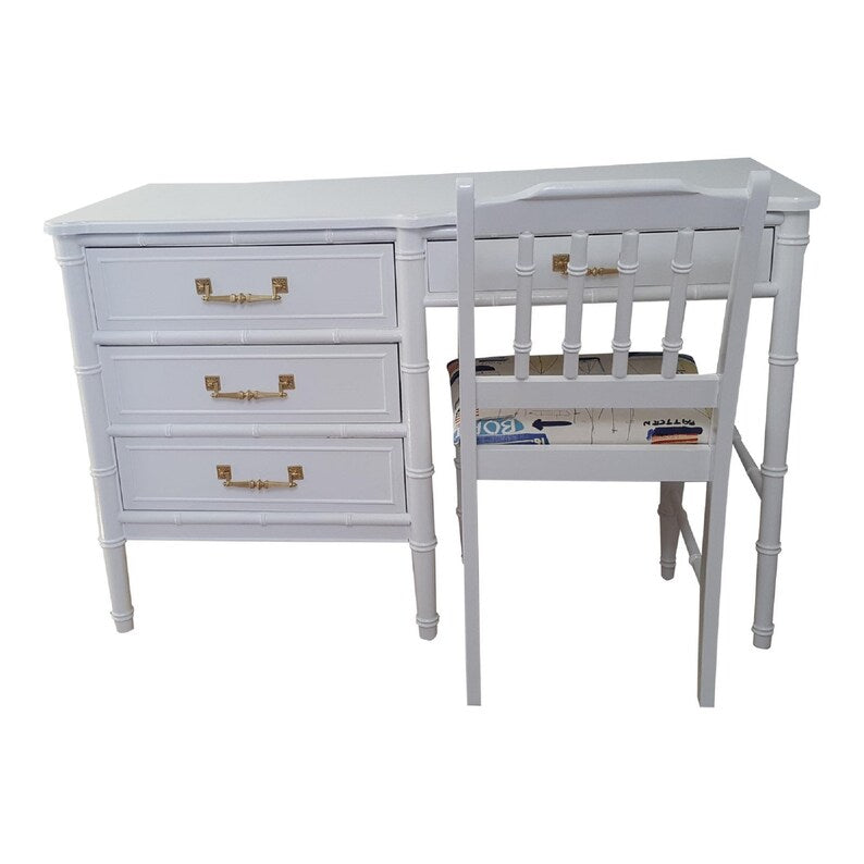 Henry Link 4 Drawer Desk with Chair High Gloss White