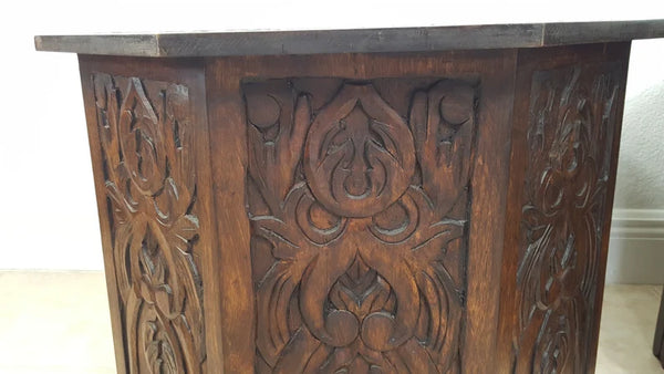 Pier One Octagonal Hand Carved Wooden End Tables