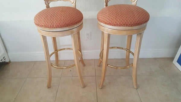 Pair of Italian Scallop Shell Carved Wood Back Bar stools