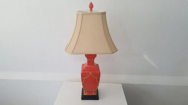 Bradburn Coral and Gold faux bamboo table lamp