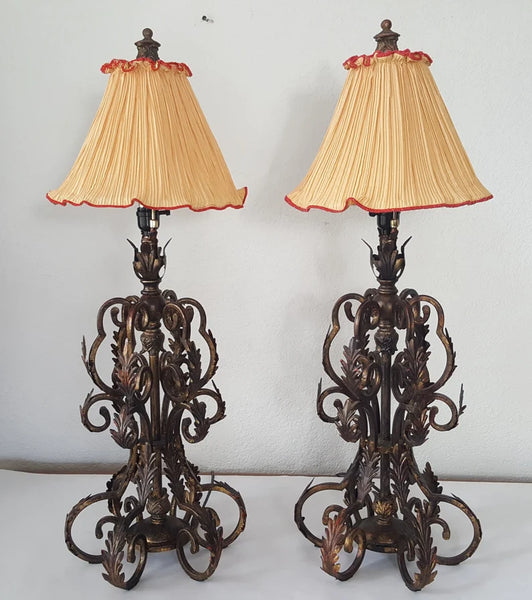 Wrought Iron Leaves tall Table lamps a pair