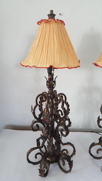 Wrought Iron Leaves tall Table lamps a pair