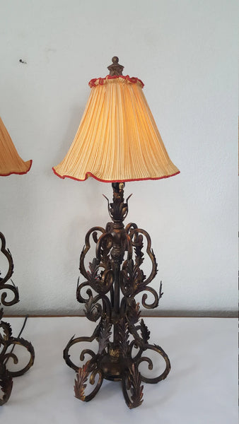 Wrought Iron Leaves tall Table lamps a pair