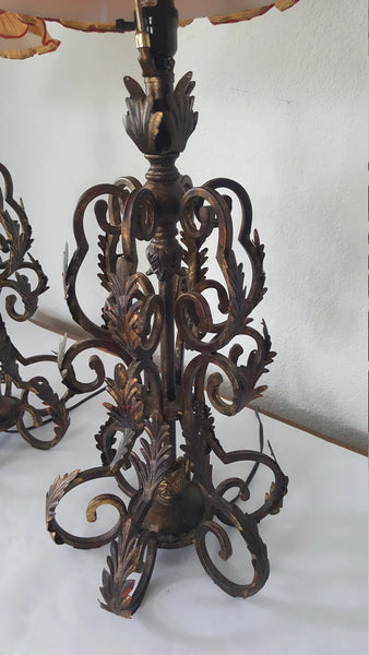 Wrought Iron Leaves tall Table lamps a pair