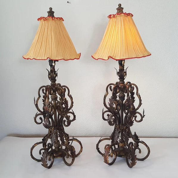 Wrought Iron Leaves tall Table lamps a pair