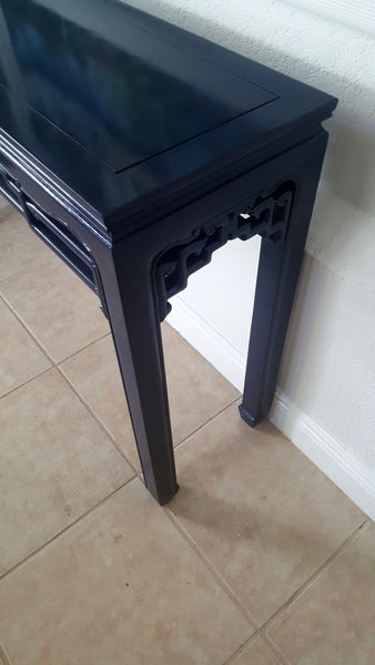 Ming Style Chinoiserie Foyer table Navy Blue Lacquered Console