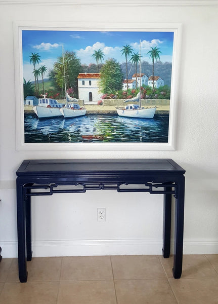 Ming Style Chinoiserie Foyer table Navy Blue Lacquered Console