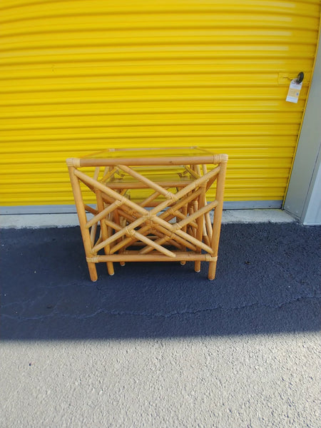 Bamboo Chippendale Rattan Nesting Tables 3 with glass top