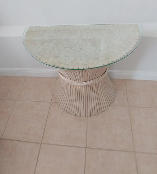 McGuire sheaf of wheat half moon table with glass