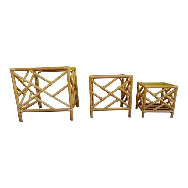 Bamboo Chippendale Rattan Nesting Tables 3 with glass top