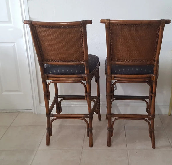 Lexington Tommy Bahama Bamboo Rattan Barstools a pair