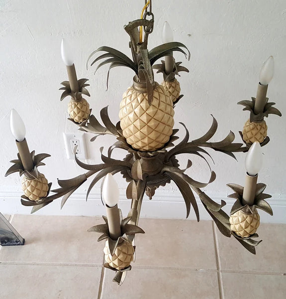 Palm Beach Island Style Tole Pineapple Chandelier 6 arms