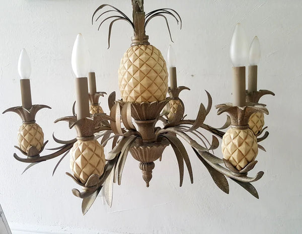 Palm Beach Island Style Tole Pineapple Chandelier 6 arms