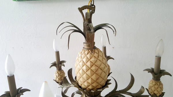 Palm Beach Island Style Tole Pineapple Chandelier 6 arms