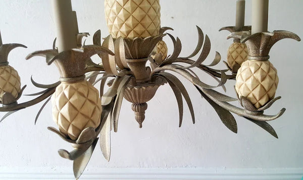 Palm Beach Island Style Tole Pineapple Chandelier 6 arms