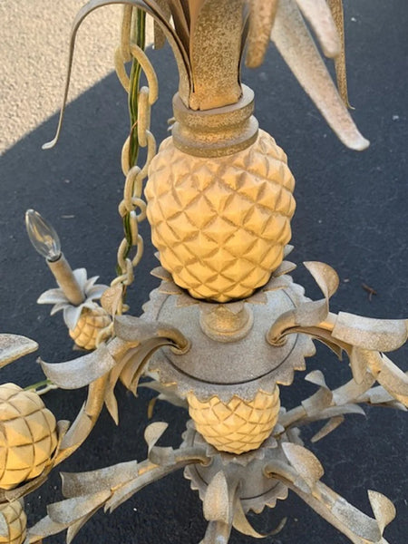 Vintage Pineapple Metal Tole Chandelier 9 Lights 1980's