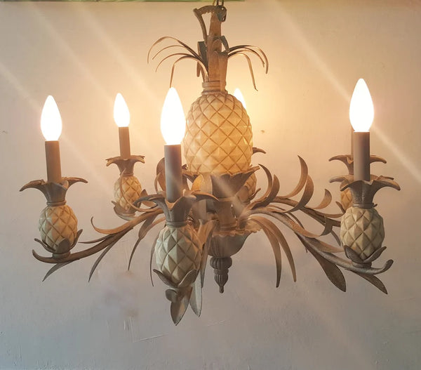 Palm Beach Island Style Tole Pineapple Chandelier 6 arms