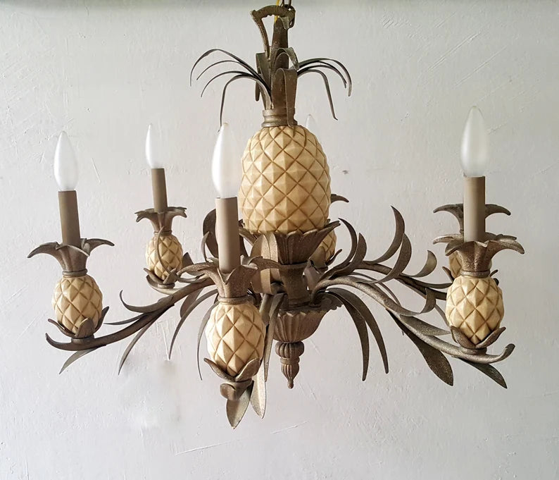 Palm Beach Island Style Tole Pineapple Chandelier 6 Arms 