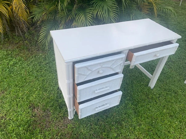 Henry Link Wicker Desk 4 drawers white