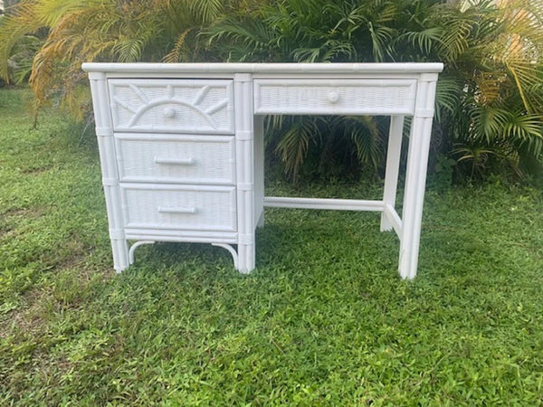 Henry Link Wicker Desk 4 drawers white