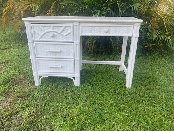 Henry Link Wicker Desk 4 drawers white