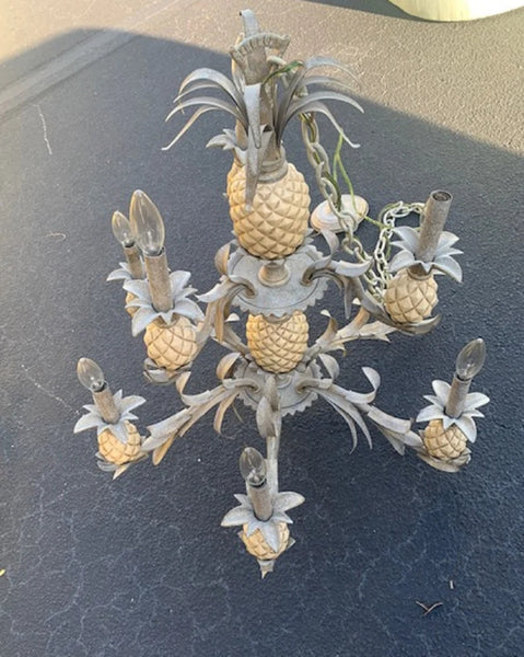 Vintage Pineapple Metal Tole Chandelier 9 Lights 1980's