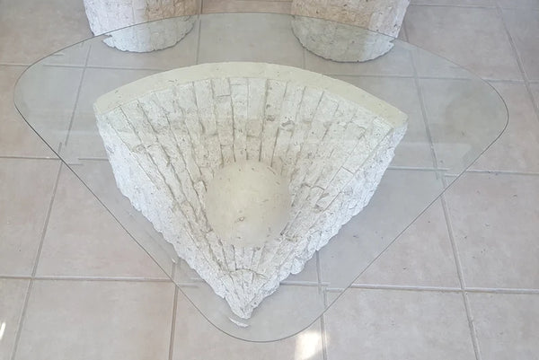 Vintage Postmodern Tessellated Stone Geometric Coffee Table