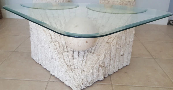 Vintage Postmodern Tessellated Stone Geometric Coffee Table