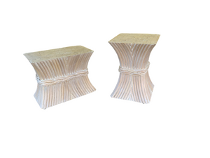 Hollywood Regency McGuire Style Sheaf of Wheat Bamboo coffee/end tables pair