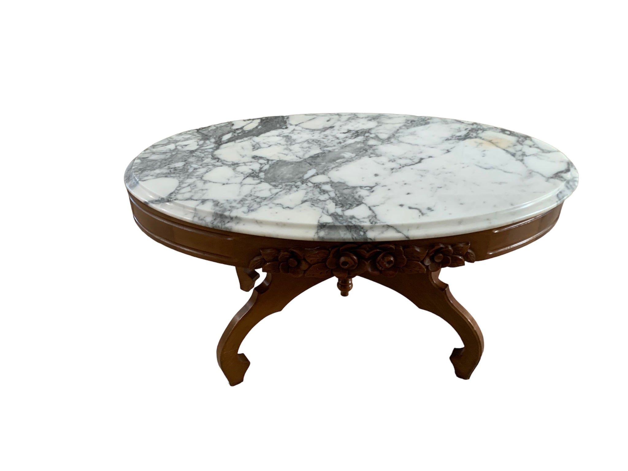 Victorian Italian Mahogany Marble Top Oval Coffee Table