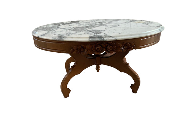 Victorian Italian Mahogany Marble Top Oval Coffee Table